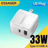 Essager Bộ sạc du lịch L 33W Bộ sạc USB GaN + Bộ sạc loại C Hỗ trợ sạc nhanh Bộ chuyển đổi PD3.0 QC 3.0 cho Android