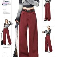 Essento Nữ Ống Rộng Quần Jean Hot Girl Cao Cấp Rời Và Giảm Béo Thẳng Nhỏ Giọt Quần Lau Nhà Thường Ngày