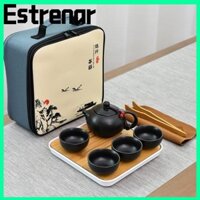 Estrenar 9 Cái / bộ Bộ Trà Gongfu Trung Quốc, Gốm Sứ Với 4 Cốc Trà Bộ Ấm Trà, Mini Di Động Tất Cả Trong Một Có Túi Ấm Trà Du Lịch Văn Phòng Ngoài Trời