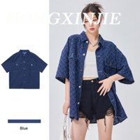 Ethelgirl Áo Sơ Mi denim Mỏng Tay Ngắn Phong Cách retro Thời Trang Dành Cho Nữ