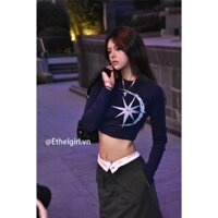 Ethelgirl Áo Thun Croptop Tay Dài Dáng Ôm In Chữ Kiểu Retro Mỹ Xinh Xắn Cho Nữ