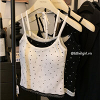 Ethelgirl Áo vest không tay viền ren thời trang nữ Hàn Quốc
