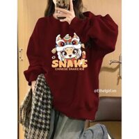 Ethelgirl Thời Trang Hàn Quốc Năm Mới In Màu Đỏ Cổ Tròn Dài Tay Áo Top Phù Hợp Với Quần Áo Nữ