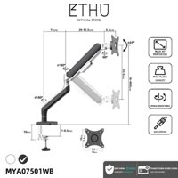 ETHU Heavy Duty Aluminum  Monitor Arm Model MYA0750 Thiết kế lò xo khí Tải trọng tối đa 15.5KG Điều chỉnh nhiều góc Thích hợp cho màn hình 17"-45" Kích thước màn hình Đen, Trắng