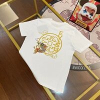 Evi * V mới cá chép cờ nhà hoa in logo giản dị dáng rộng cổ tròn tay ngắn