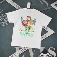 Evis tay ngắn nam Damo mới in khẩu hiệu giản dị dáng rộng cặp đôi Áo thun 100% cotton dành cho nữ