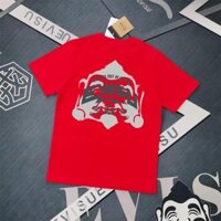 Evis tay ngắn nam Phật in hình giản dị dáng rộng cặp đôi cổ tròn áo thun nửa tay nữ