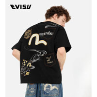 EVISU Áo thun nam nhiều túi và nhiều in họa tiết thông thường xu hướng thời trang đa năng