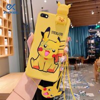 Evokioo Cho Oppo A77 Cao Cấp 3D Hoạt Hình Dễ Thương Pikachu Ốp Lưng Điện Thoại Hàn Quốc Kawaii Silicone Ốp Lưng TPU Ốp Lưng Có Dây Buộc