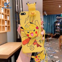 Evokioo Cho Oppo A77 Cao Cấp 3D Hoạt Hình Dễ Thương Pikachu Ốp Lưng Điện Thoại Hàn Quốc Kawaii Silicone Ốp Lưng TPU Ốp Lưng Có Dây Buộc