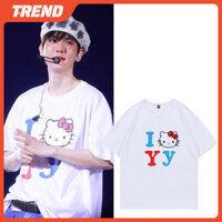 Exo BaekHyun Hello Kitty Áo Thun Cotton Plus Size Nam Nữ Vintage Thời Trang Hàn Quốc Rời In Hình Tay Ngắn Bông Tai Kẹp Mùa Hè Áo Sơ Mi Tee