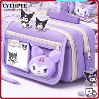 Eyehpee 1 Cái Bút Chì, Sanrio Kuromi Quế Dung Tích Lớn Bút Sắp Xếp, Vải Màu Nguyên Chất Nhiều Lớp Túi Bảo Quản Văn Phòng Phẩm Cho Bé Gái Trẻ Em