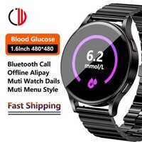 Ezymart 2023 Đàn ông mới Phụ nữ Thông minh Xem đường huyết không xâm lấn 1.6 inch 480480 smartwatch Bluetooth Gọi không thấm nước - Màu sắc Silica đen