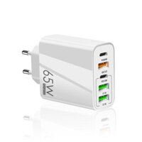 F002 65W 5-Port USB PD Charger 3USB-A+2USB-C PD QC3.0 Fast Charging Wall Charger Adapter EU Plug for iPhone 12 13 14 14