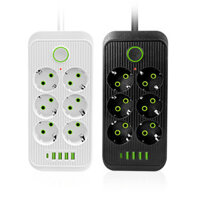 F06 2500W EU Plug AC Outlet Power Strip Multitap Extension Cord Electrical Socket with 4 USB+Type-C Ports Fast Charge Ho