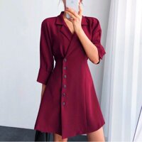 F188 - Đầm Đỏ Đô Cổ Vest Tay Lỡ