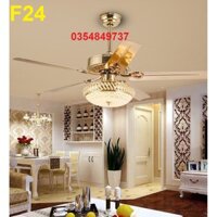 F24 [Thiên Ca Shop] Quạt trần cánh thép không gỉ mạ vàng, đèn bầu thủy tinh - động cơ lõi đồng 100% - Hàng Cao Cấp