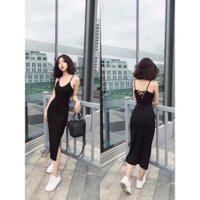 F504 Đầm ôm body 2 dây phom dài có dây đan chéo sau lưng