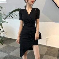 F539N Đầm ôm body cổ tim chéo, vạt chéo xéo tà 1 bên