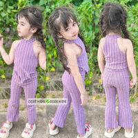 [F5]Set áo cổ yếm quần dài bé gái 10-30kg