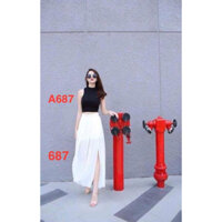 F687 Chân váy tơ nhung xẻ tà trước
