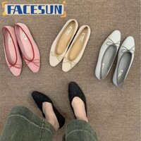 FACESUN  Pháp Xuân Thu Phẳng Mùa Xuân Mới Nơ Ballet Đỏ Khỏa Thân Giày Nữ