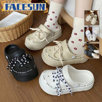 Facesun Summer Ready: Dép đế thấp thời trang có dây buộc hoa và đế cao su