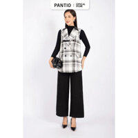 FAD9503 - Áo khoác vải dạ dáng suông cổ hai ve phối da cài khuy thân phối túi tạo kiểu - PANTIO