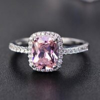 Fahion Vuông Bạc Trang Sức Ngọc Lục Bảo Topaz Thanh Lịch Đính Đá Cubic Zirconia Nhẫn Nữ Retro Xanh Hồng Nhẫn Cưới Kích Thước 5-11