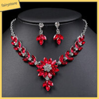 Fairystore| 1 Bộ Bông Tai Tòn Ten Vintage Giả Pha Lê Tinh Tế Tay Nghề Màu Sắc Tương Phản Trang Trí Hình Học Tuyệt Đẹp Kim Cương Giả Buổi Tối Đảng Vòng Cổ Bộ Trang Sức Phụ Kiện