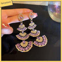 Fairystore| 1 Đôi Bông Tai Tòn Ten Nữ Kim Cương Giả Nhiều Lớp Sáng Bóng Hình Quạt Dài Tòn Ten Bông Tai Làm Quà Tặng