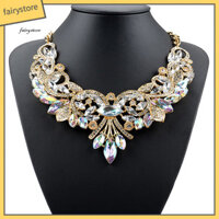 Fairystore| Nhiều Màu Sắc Kim Cương Giả Hoa Pendent Dây Xích Choker Tuyên Bố Cổ Yếm Vòng Cổ