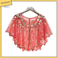 Fairystore| Phụ Nữ Mũi Móc Ren Phù Hợp Với Lưới Mùa Hè Đính Hạt Sequin Shrug Flapper Đầm Khăn Cho Tiệc