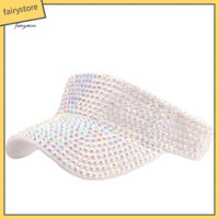 Fairystore| Trống Top Shining Kim Cương Giả Có Thể Điều Chỉnh Buộc Băng Mũ Bóng Chày Nữ Mở Rộng Vành Tennis Thể Thao Mũ Chống Nắng