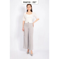 FAK31219 - Áo kiểu dạo phố vải tơ dáng croptop cổ vuông vai bo chun ngực xếp nhún - PANTIO