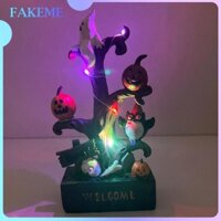 Fakeme Halloween Bí Ngô Ánh Sáng Chào Mừng Các Bức Tượng Đồ Trang Trí Tượng Cho Kệ Tivi Nhà