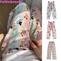 Fallforbeauty Quần Pyjama Mickey màu hồng, Đồ ngủ Vịt Mickey / Daisy Quần Anime hoạt hình, Quần ngủ nữ ống rộng lưng cao thông thường Hàng ngày