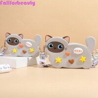 Fallforbeauty Túi silicon mèo đen, Túi mèo Xiêm hoạt hình Kawaii, Túi đeo chéo hình động vật mềm mại sáng tạo dễ thương cho trẻ em