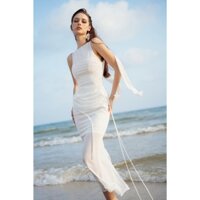 FALVIA SET - Áo phối lưới lót lụa và chân váy dáng dài cao cấp (màu trắng)