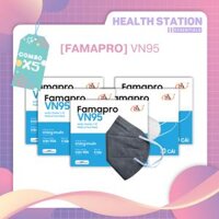 FAMAPRO VN95 - 10 CÁI HỘP Khẩu trang y tế 4 lớp kháng khuẩn, lọc bụi đạt chuẩn N95 - COMBO 5 HỘP - XÁM