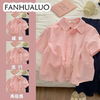 Fanhualuo Màu Hồng Polo Cổ Áo Sơ Mi Niche Tay Ngắn Nữ Mùa Hè Phong Cách Mới Pháp Ngọt Ngào Sang Trọng Phù Hợp Với Áo WCS24804MW 10Z250307