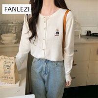 FANLEZI áo len cardigan áo khoác cardigan Dễ thương Korean Vintage Phong cách WMJ2470CWD 35Z240830