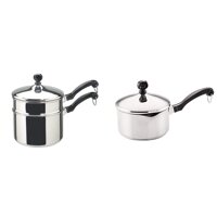 Farberware Classic Stainless Series 2-Quart Covered Double Boiler & Classic Stainless Steel 1-Quart Covered Straining Saucepan - - Silver