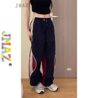 Fashion Ankle-Tied Sweatpants Elastic Waist Three Bars Edge Color Matching American Sports Leisure Drawstring Overalls Women IJmL