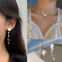 Fashion Jewelry Shop INS Đồ cũ Bộ trang sức hoa trà Bông tai Bướm vàng dành cho Nữ Sinh viên đeo vòng cổ ngọc trai tinh tế