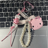 Fashion New Bags Pendant South Korea Ornament Ins Cartoon Hello Kitty Letter Pearl Cellphone Chain Girls' Bags Keychain Good-looking Pink Girl Chain Decorative Pendant ZTce