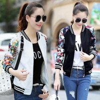 Fashionable Women Spring Autumn Jackets Loose Long Sleeve Printing Baseball Uniform Bomber Jacket Coat