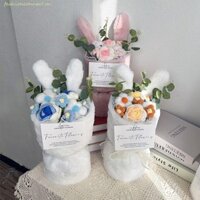 Fashionconnect Bó hoa dệt kim sang trọng, Hoa hồng dệt kim hoàn thiện, Hình dạng tai thỏ sáng tạo đầy màu sắc Vải dễ thương quấn hoa Quà tặng ngày lễ tình nhân