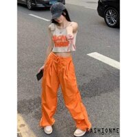 Fashionme-nữ Quần Người Lớn Màu Trơn Lỏng Lẻo Phù Hợp Với Dây Rút Quần Thắt Lưng Quần Nữ