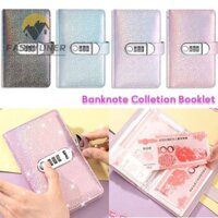Fashyuner 100 Chất kết dính thử thách phong bì, Sổ tay tiết kiệm tiền bằng da PU có thể tái sử dụng, có khóa mật khẩu Vỏ Laser Sách ghi chép tiền giấy chống nước